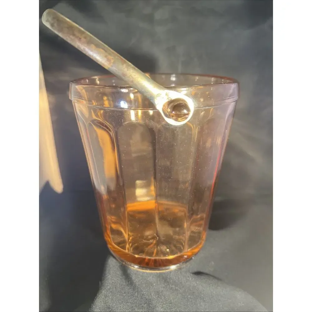 Vintage Pink Depression Glass Ice Bucket Barware With Attached Metal Handle